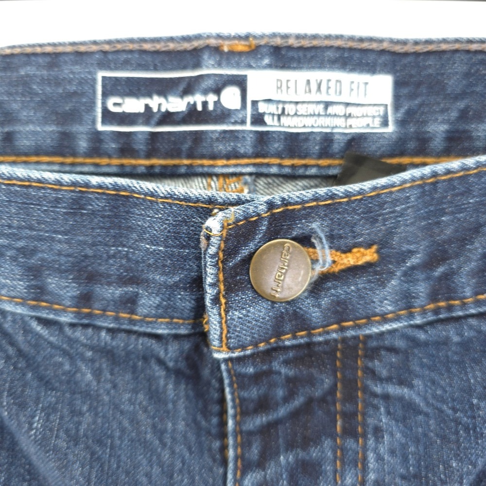 Carhartt Relaxed Fit Jeans Mens 40x32 Dark Blue BD5119-M Workwear Cotton Denim - Picture 3 of 10